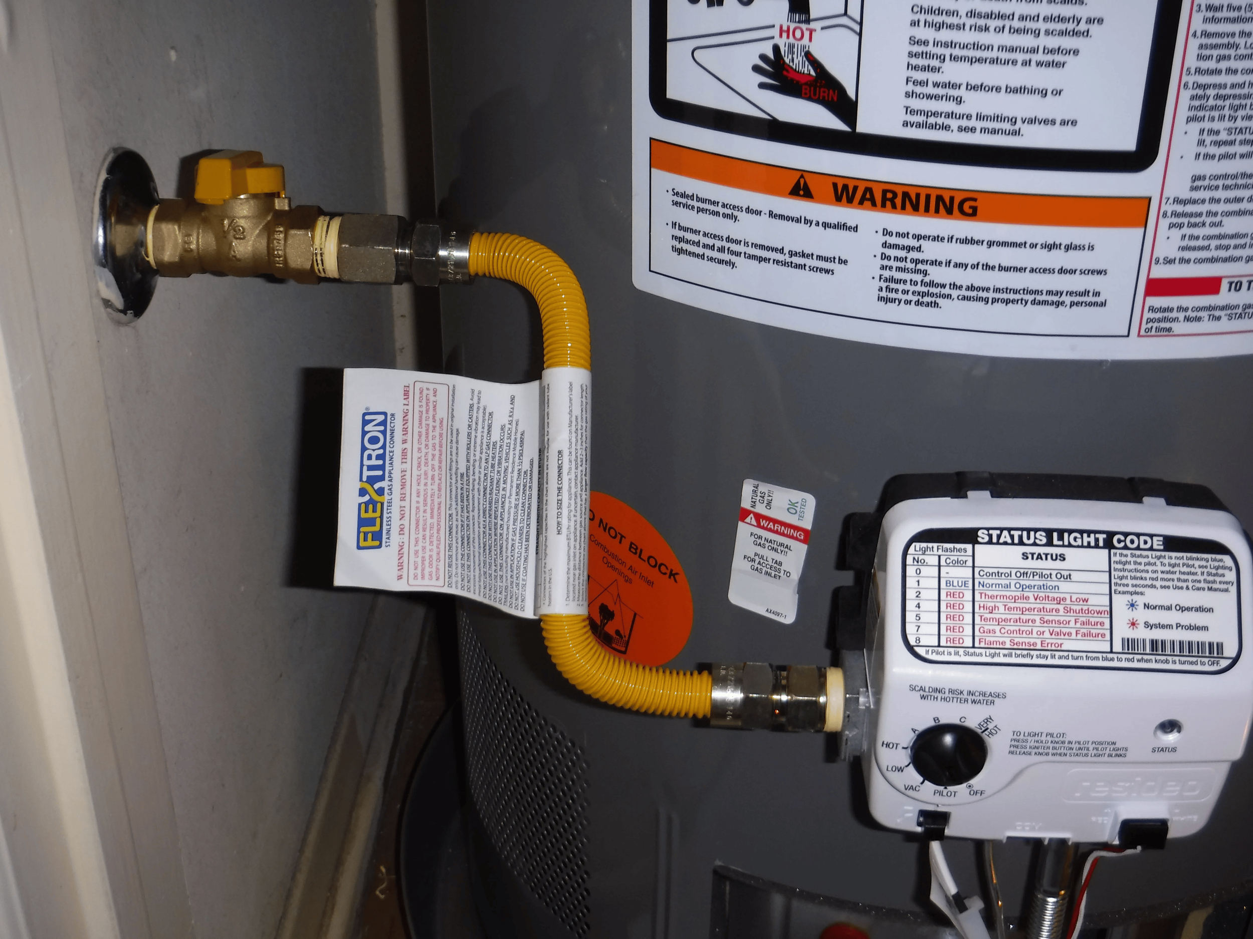 CSA B149.1 and Ontario's gas safety regulations, corrugated appliance connectors are not allowed for water tanks. These connectors are generally not rated for the conditions associated with water heater installations, and using them could compromise