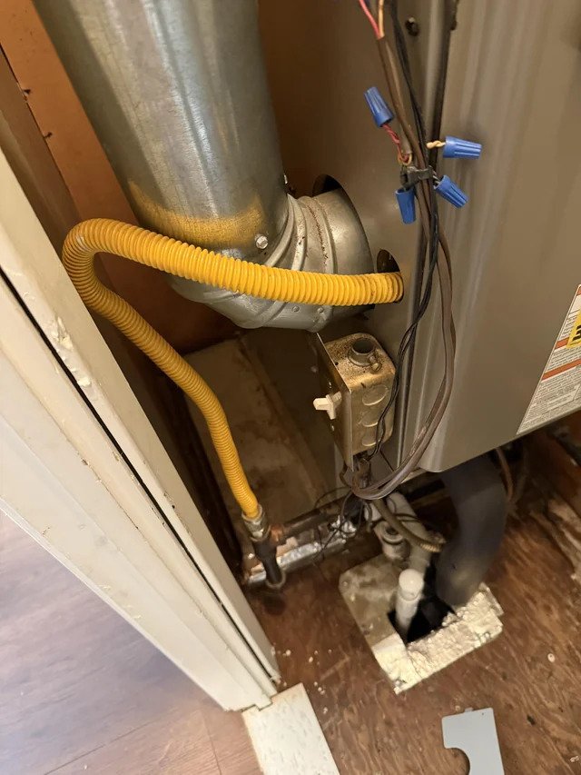 CSA B149.1 and Ontario's gas safety regulations, corrugated appliance connectors are not permitted for gas furnace installations, and they must not be installed inside a furnace cabinet. This requirement is in place because corrugated connectors are