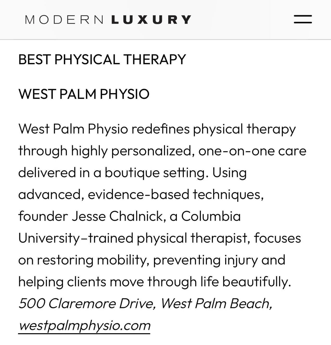 Thank you @mlpalmbeach for naming me as best Physical Therapist in Palm Beach 2026. Love serving this health driven community!

#physicaltherapy #physio #palmbeach #palmbeachcounty