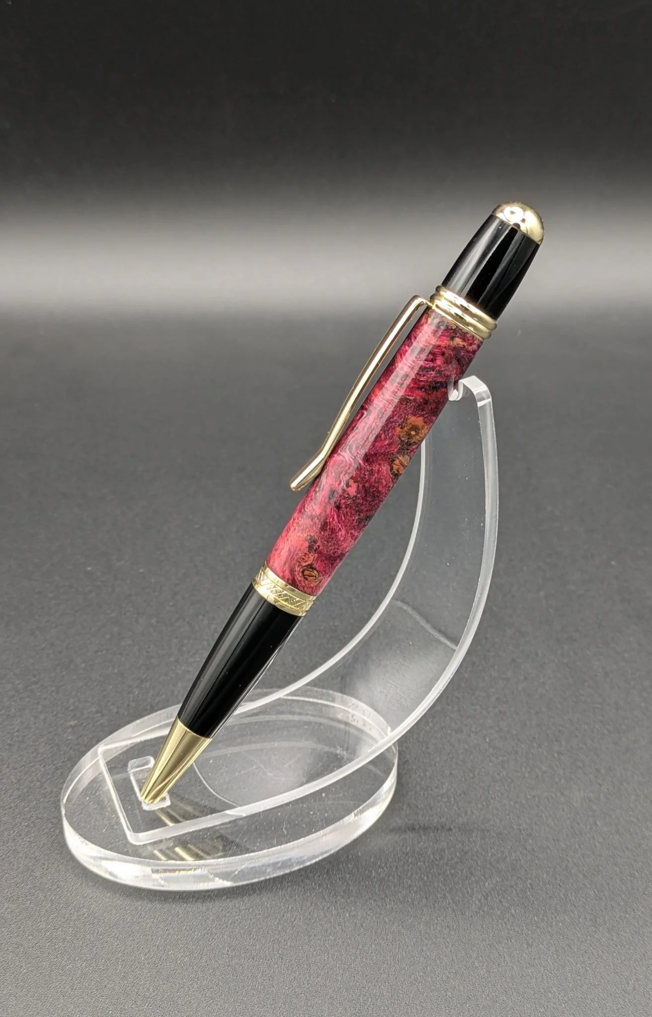 Monarch made from Pink and Blue Dyed Maple Burl