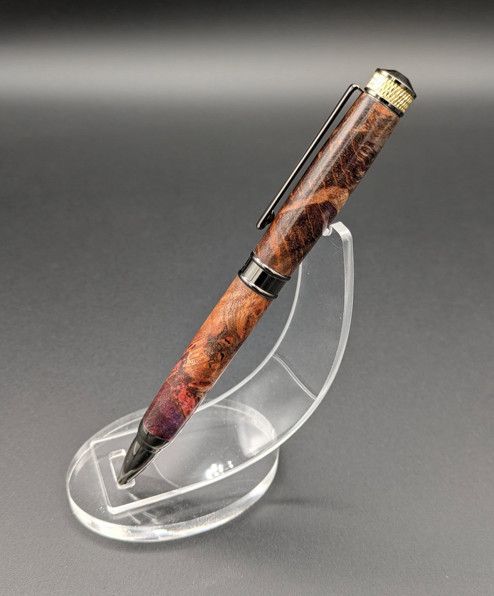 Magnate made from Blue and Pink Dyed Maple Burl