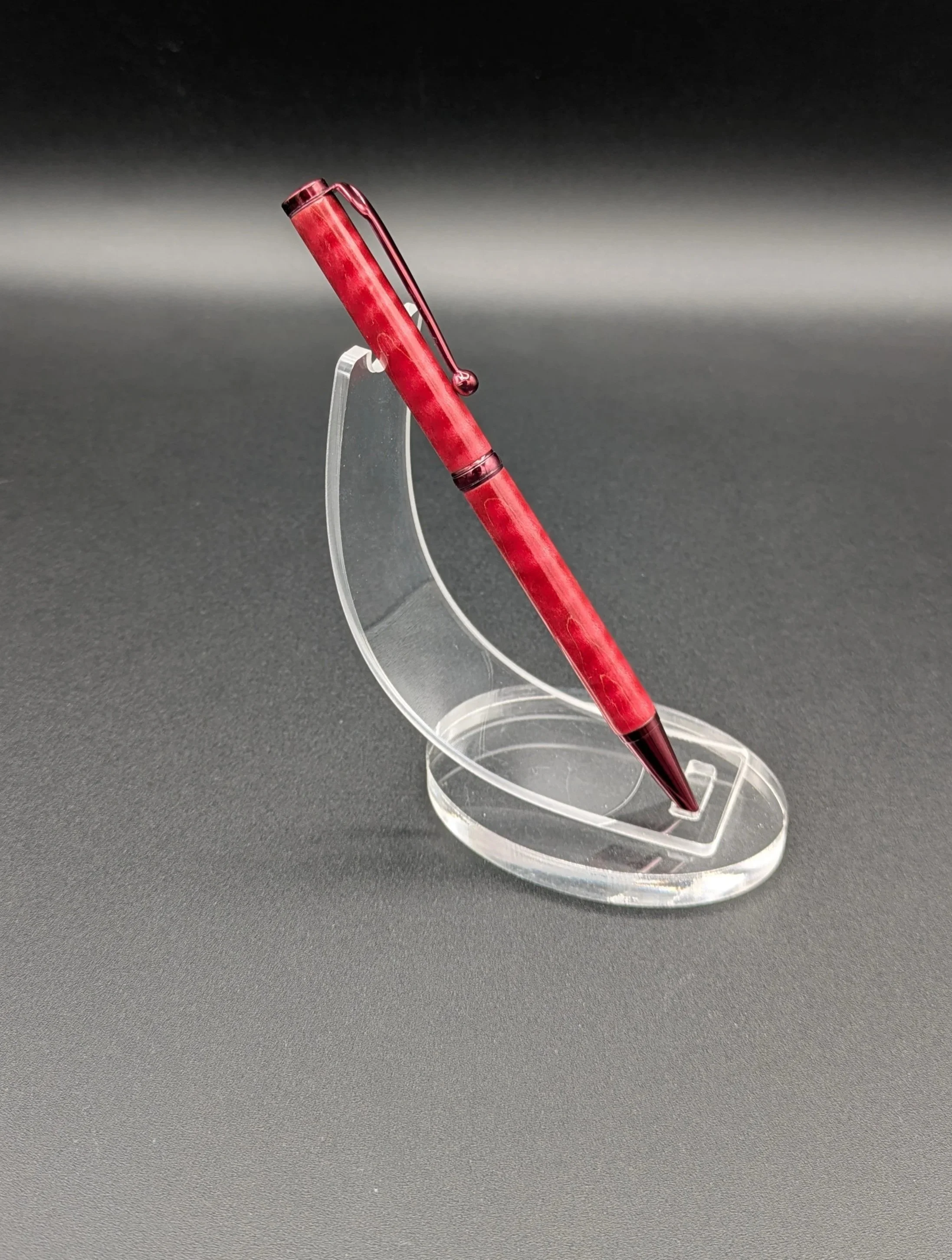 Radiantly Red Slim Made from Red Dyed Curly Maple