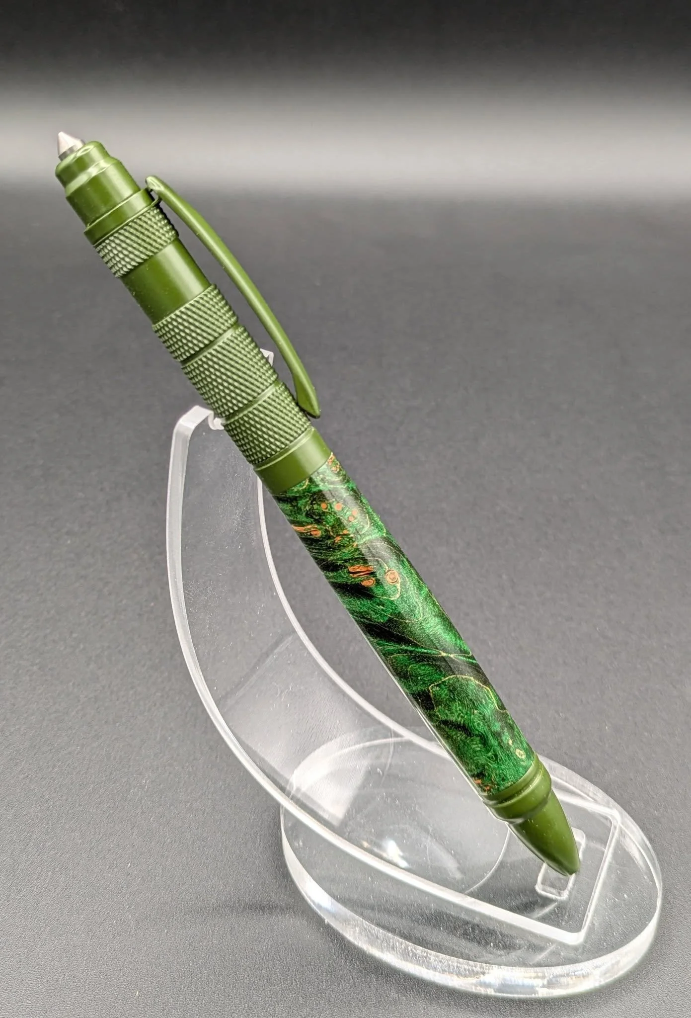 Tactical Pen made from Green Dyed Maple Burl with Glass Breaker