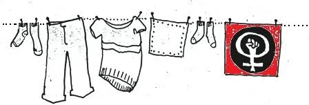 Illustration of clothing line with women's liberation flag