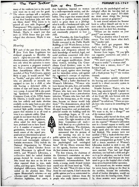 Image of The New Yorker magazine Talk of The Town section on February 22, 1969