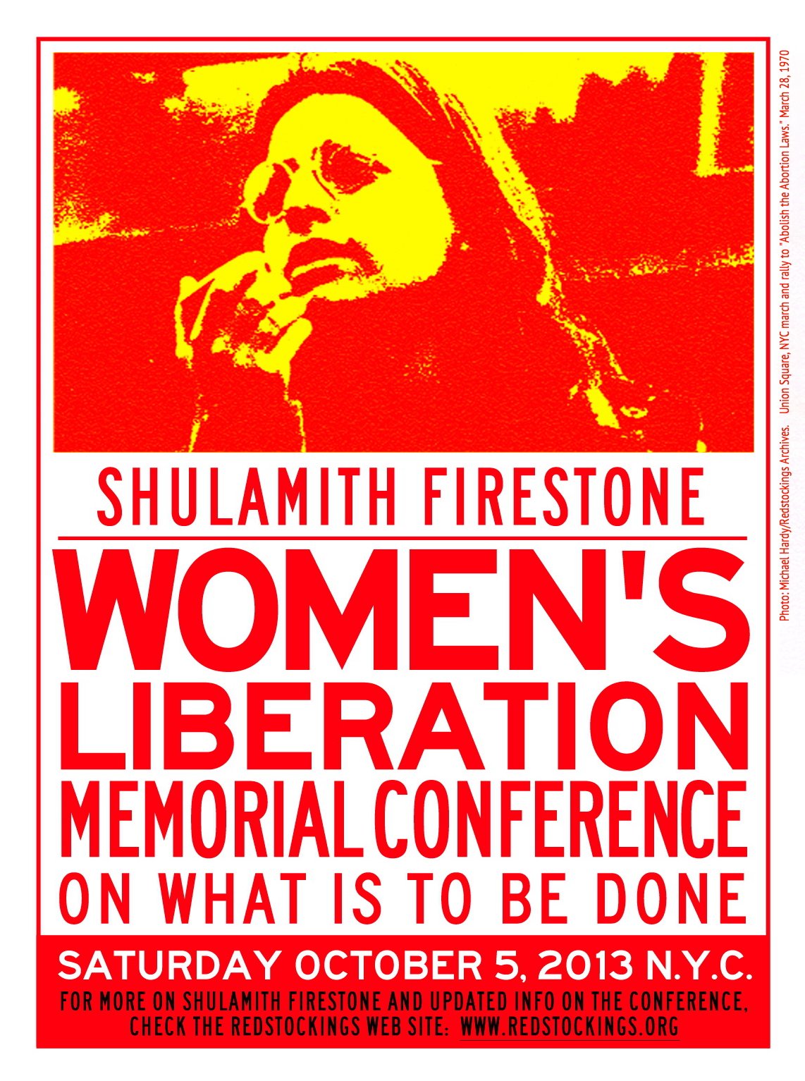 Photo of flyer promoting Shulamith Firestone memorial confrence