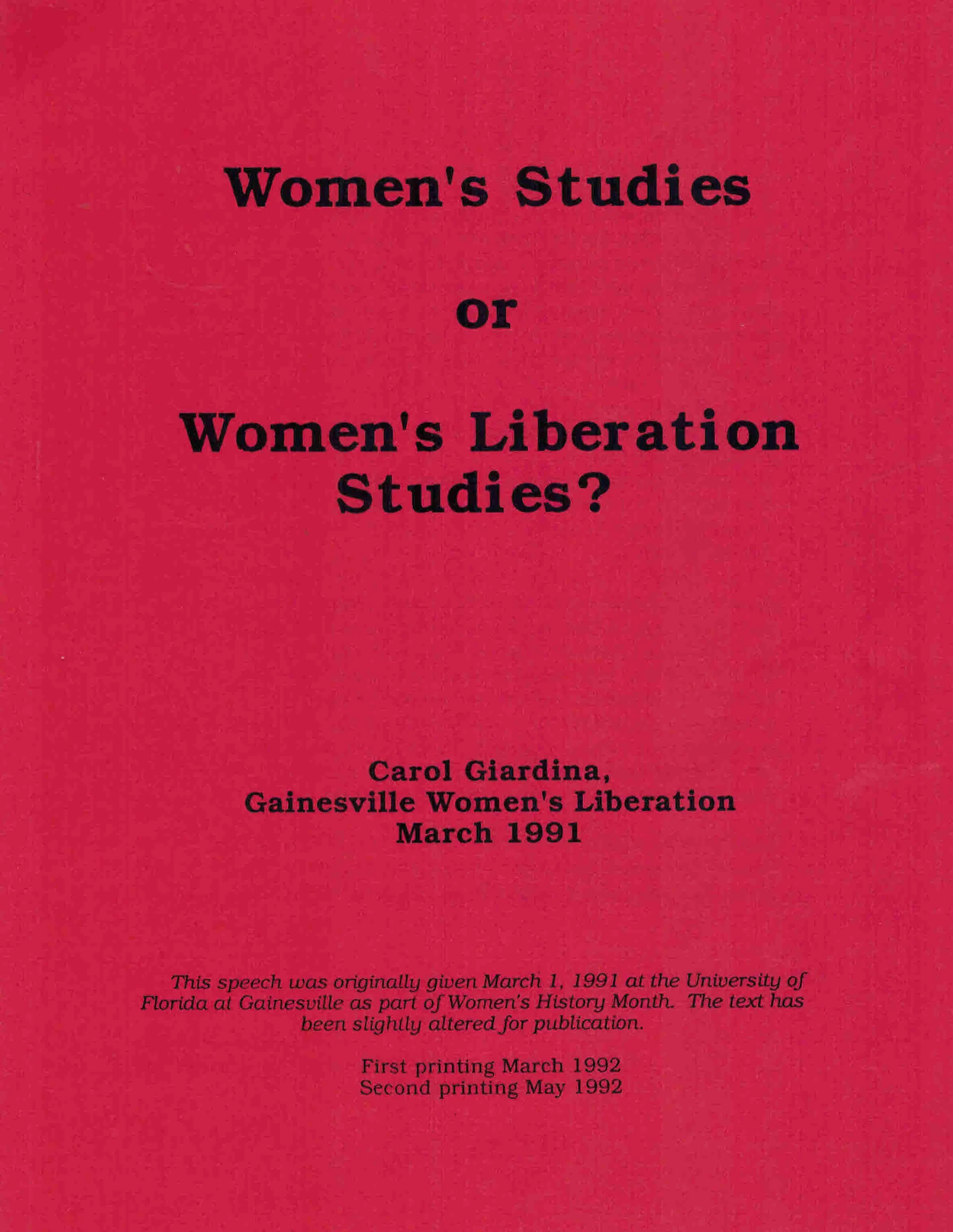 Image of cover of course syllabus "women's studies or women's liberation studies?"
