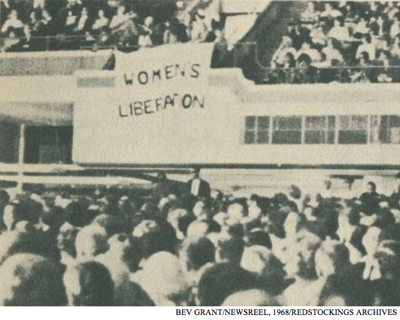 Photo of Woman's Liberation banner at Miss America Protest 1968