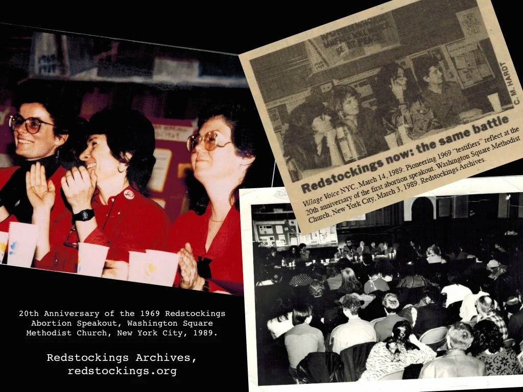 Collage of images from the 20th anniversary of the Redstockings Abortion Speakout