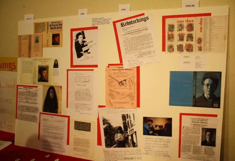Photo of display highlighting Shulamith Firestone's work at the memorial