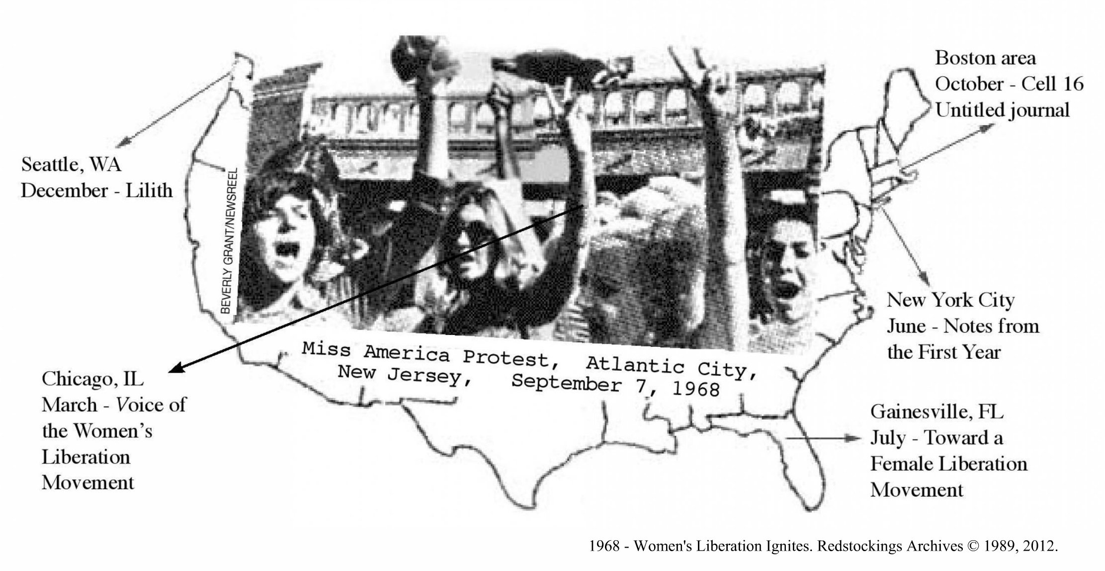 Map of 1968 women's liberation organizing