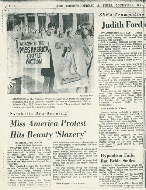 Photo of newspaper clipping of coverage of the Miss America protest