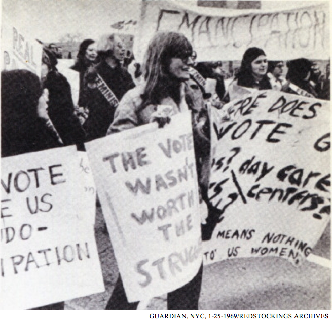 Image of Shulamith Firestone and Ros Baxandall at the 1969 Counter-Inaugural protest in Washington DC.