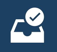 Icon of a box with a checkmark inside a circle above it.