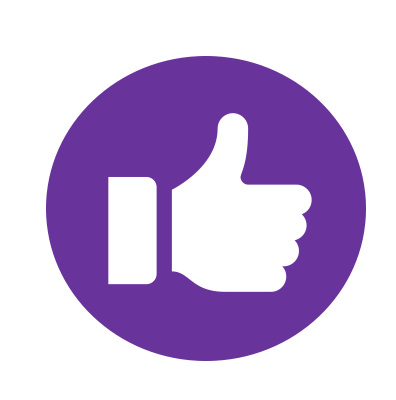 White thumbs-up icon inside a purple circle.