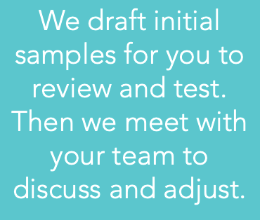 Blue background with white text about drafting initial samples for review and team discussion.