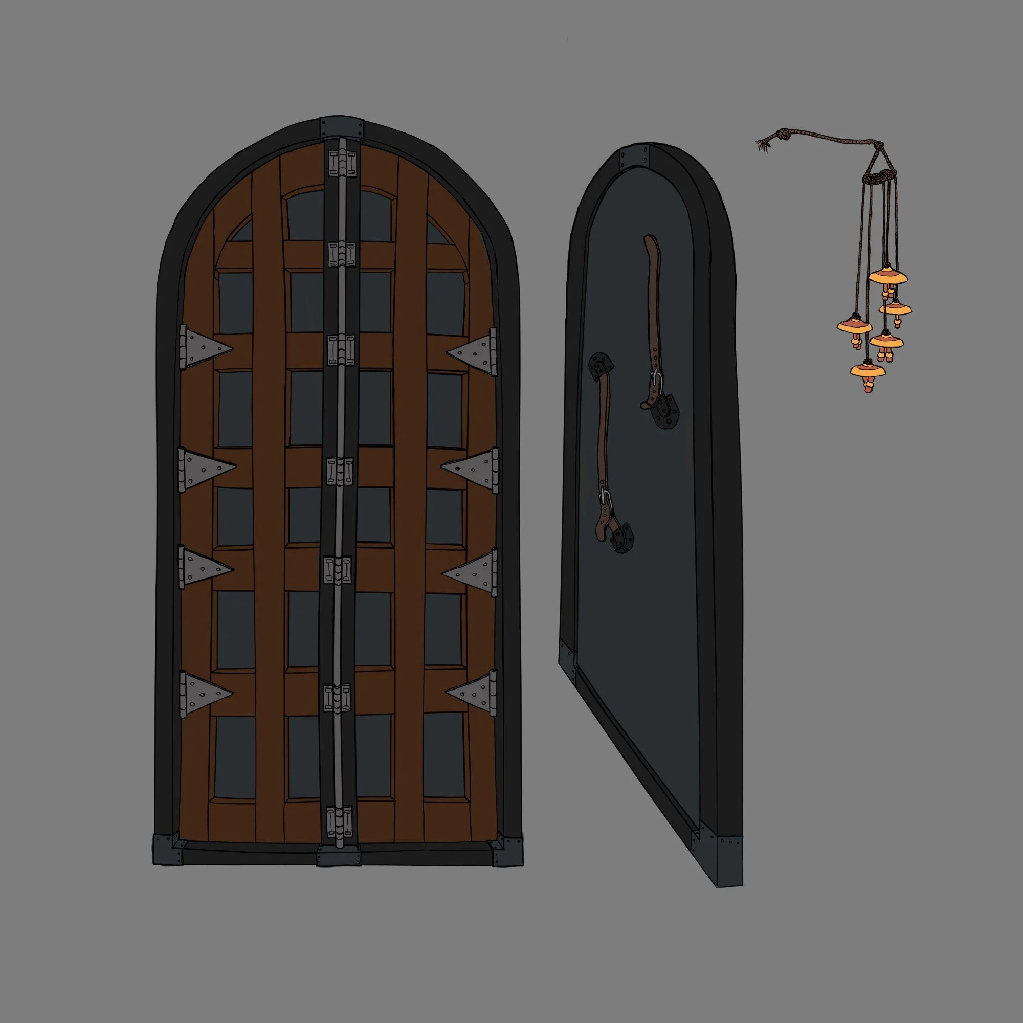A Door-Shield and a set of Chimes. - The former wielded by the previously listed "Door Guard", the later designed to keep the abilities of a powerful sorcerer in check. - Part of the Monstrous World.