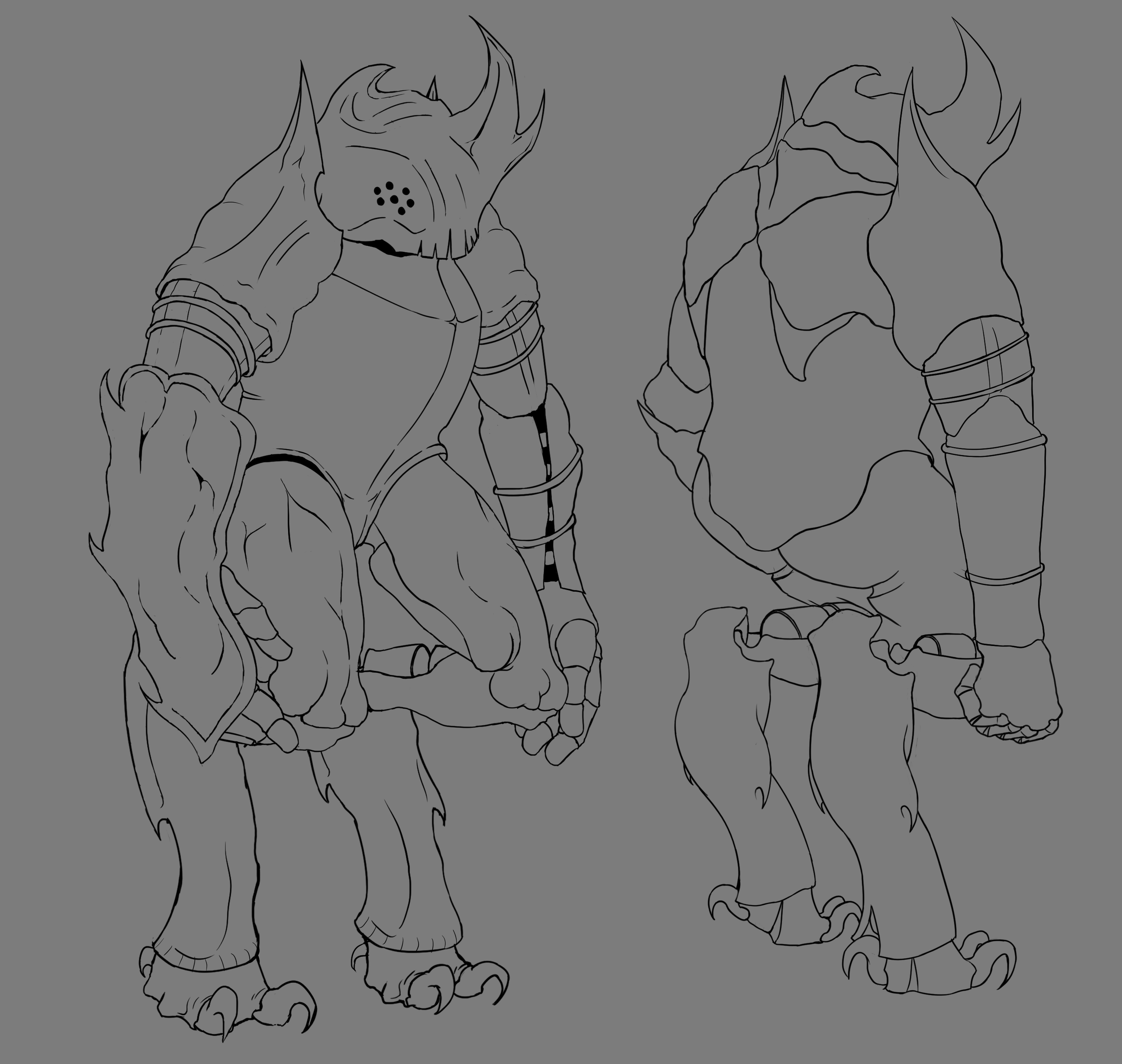A large suit of armour. - The Door Guard model is a powerful thing. Made of the carapace of a great insect, powered by magic, and capable of great feats of defense and mobility while wielding it's titular door-like shield, this is a suit you want to 