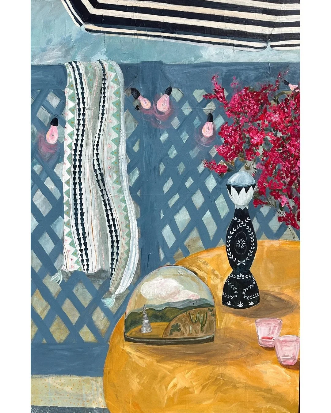 Step closer into the world of Amy Henry Centola. Her paintings invite you in, rich with detail, vibrant color, and layers of meaning that unfold the longer you look.

These canvases stand over five feet tall, transforming a wall into a living scene a