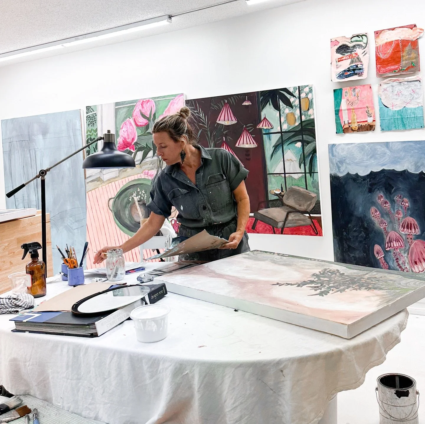 It&rsquo;s nearly showtime! @amycentolaart hand has given us the art, and now the gallery walls are alive with her vision ☁️ 🌸 The flowers are blooming, the stage is set, and we can&rsquo;t wait to celebrate with you tonight at the gallery.