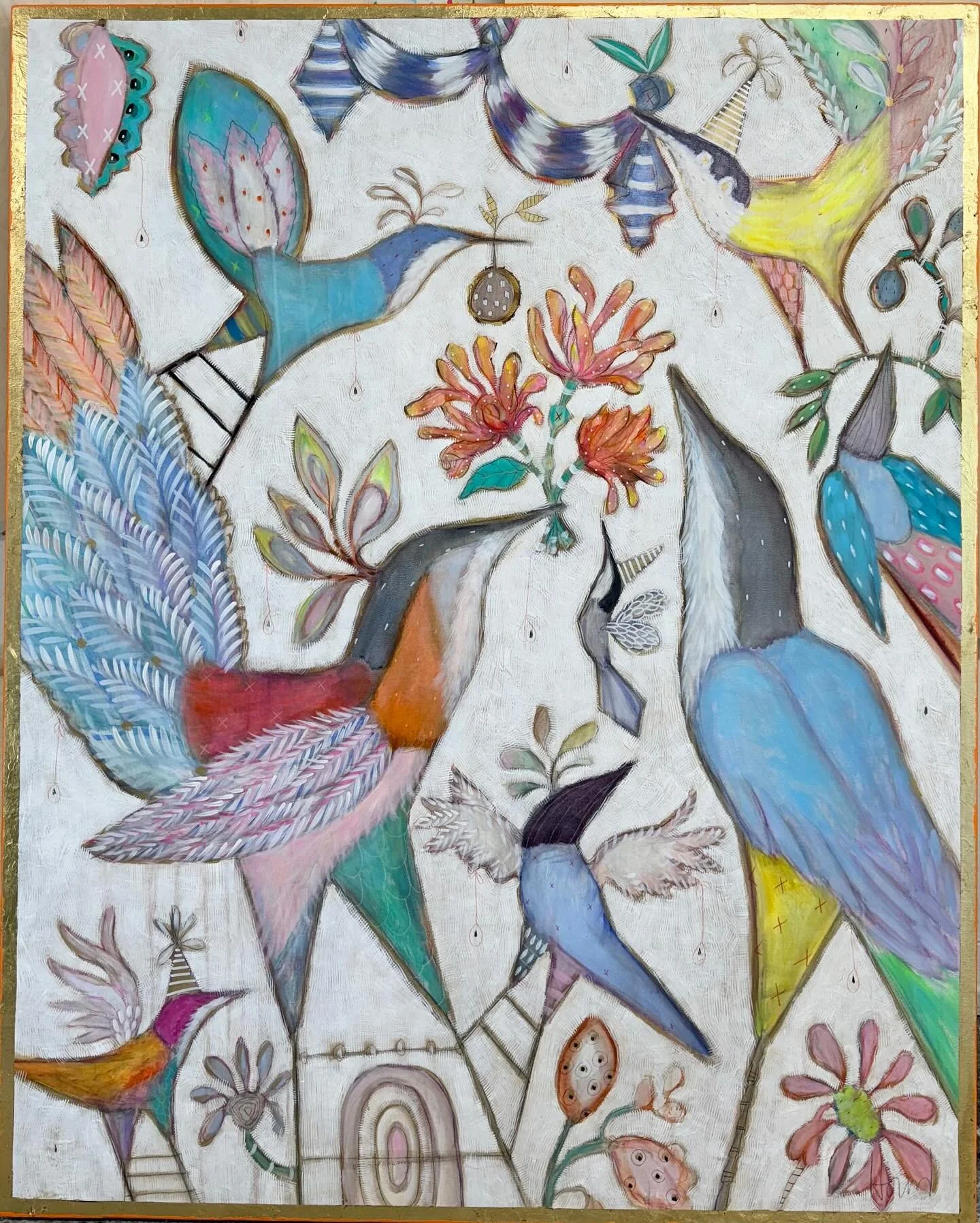 &ldquo;On To Fall&rdquo; a brand new 60x48 mixed media on panel piece by Gretchen Weller Howard. This piece will be part of her &ldquo;Feathers and Form&rdquo; show opening Friday 17th October. Message us for details #gretchenwellerhoward #howilocal 