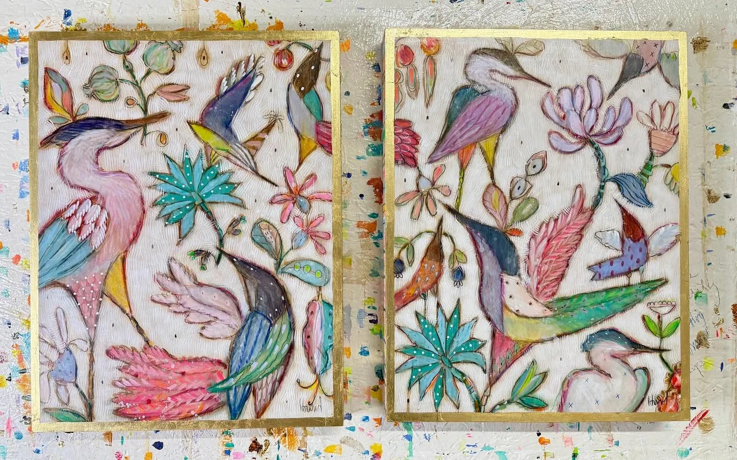 Anyone been waiting for a matching pair of small paintings by Gretchen? Here they are 18x14 each. Can be sold separately but they look great as a pair. &ldquo;In Living Color I and II&rdquo;. You can see them on our online website shop separately and