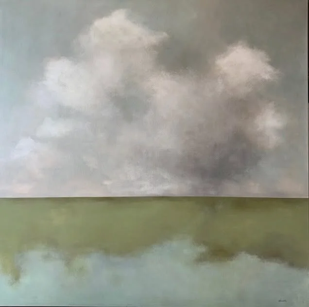 Dreamy and beautiful for that effortless and calm feel in a home. The landscape pieces from Ashley Terrell will transport you to another world. “Rain on the Horizon” a 48x48 acrylic on canvas. Message us for details and/or head over to he