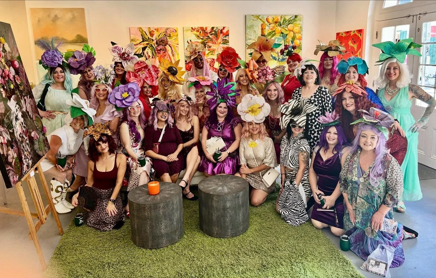 Our annual visit from the beautiful @krewedesfleurs on their Royal Street champagne stroll. Larger group and even better hats all hand made than I have ever seen before. 30 ladies in the house !!