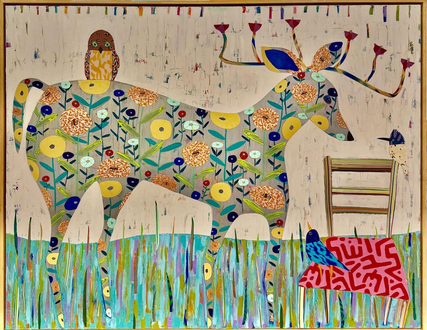 Oh DEER !! I just love love this painting &ldquo;Dear Friends. Someone needs to give it a home before I adopt him myself. Photos do it no justice. Polymer clay and acrylic on canvas 49.5x61.5 with simple shadowbox frame 48x60 canvas by Debo Groover #