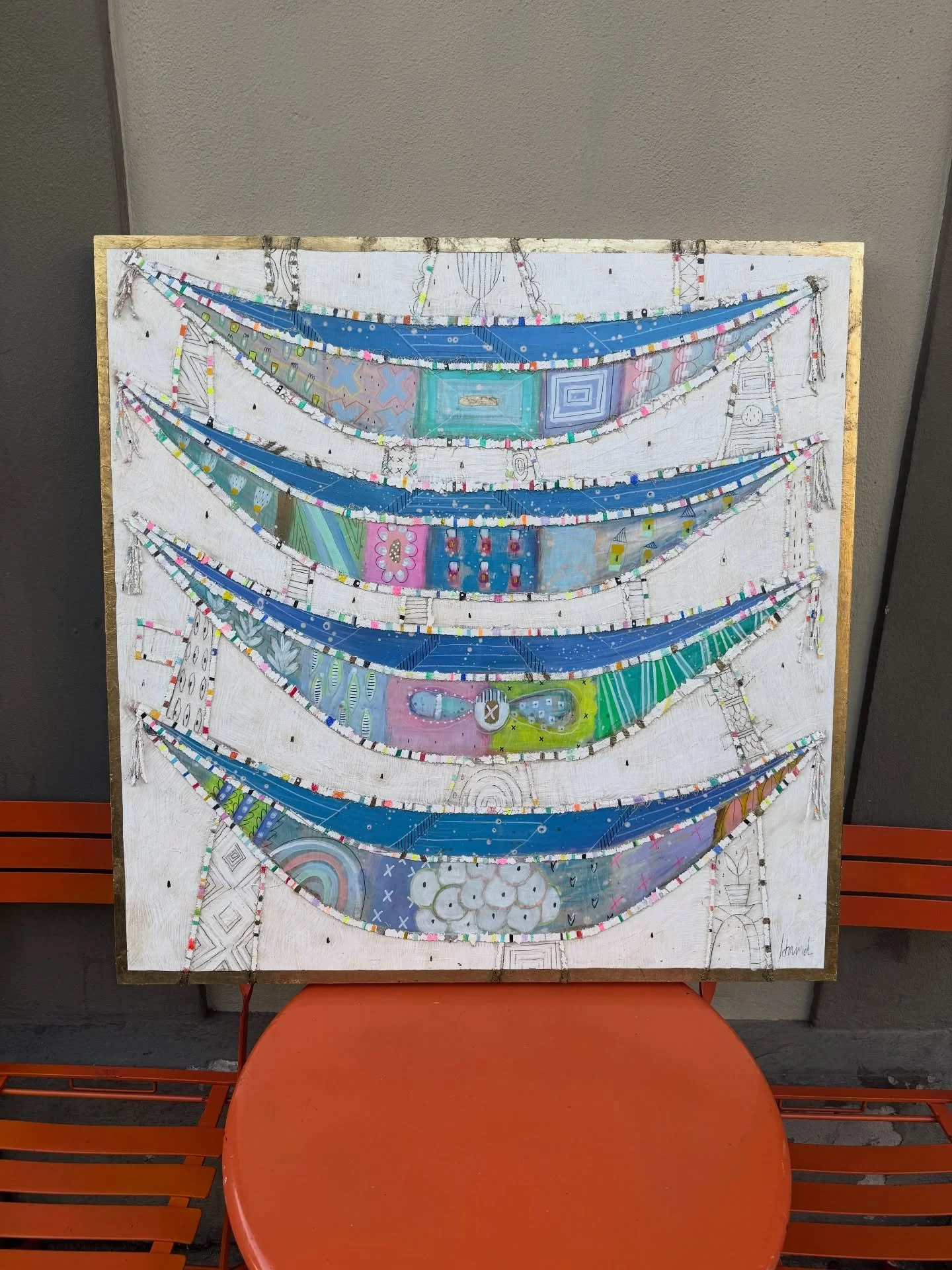 Four vessels gathered 🛶 holding past, present, future, and possibility. Carriers of hope and resilience, moving us forward 🌬️

"New Year" by Gretchen Weller Howard, 36 x 36" A powerful work for collectors drawn to meaning and momentu