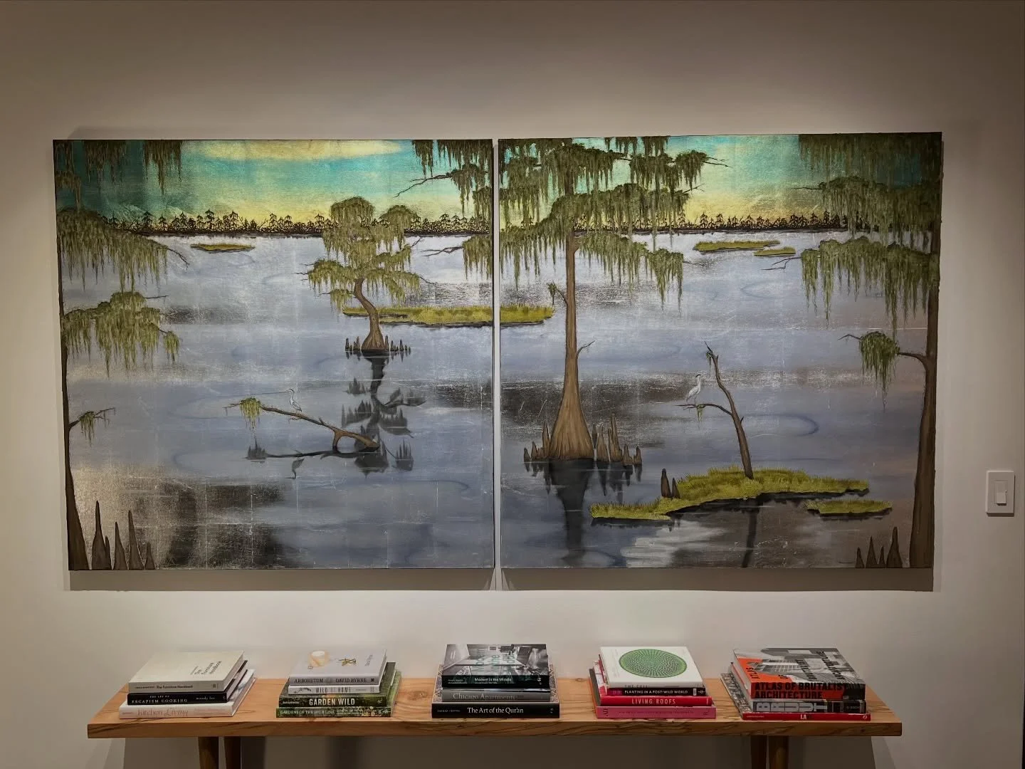 A piece of the bayou, right at home 🏡 
Bekye Fargason&rsquo;s layered bayou scene bring textured depth, luminous glow and a serene sense of place into any space.

Several works in a variety of sizes / orientations are now listed on our website ahead