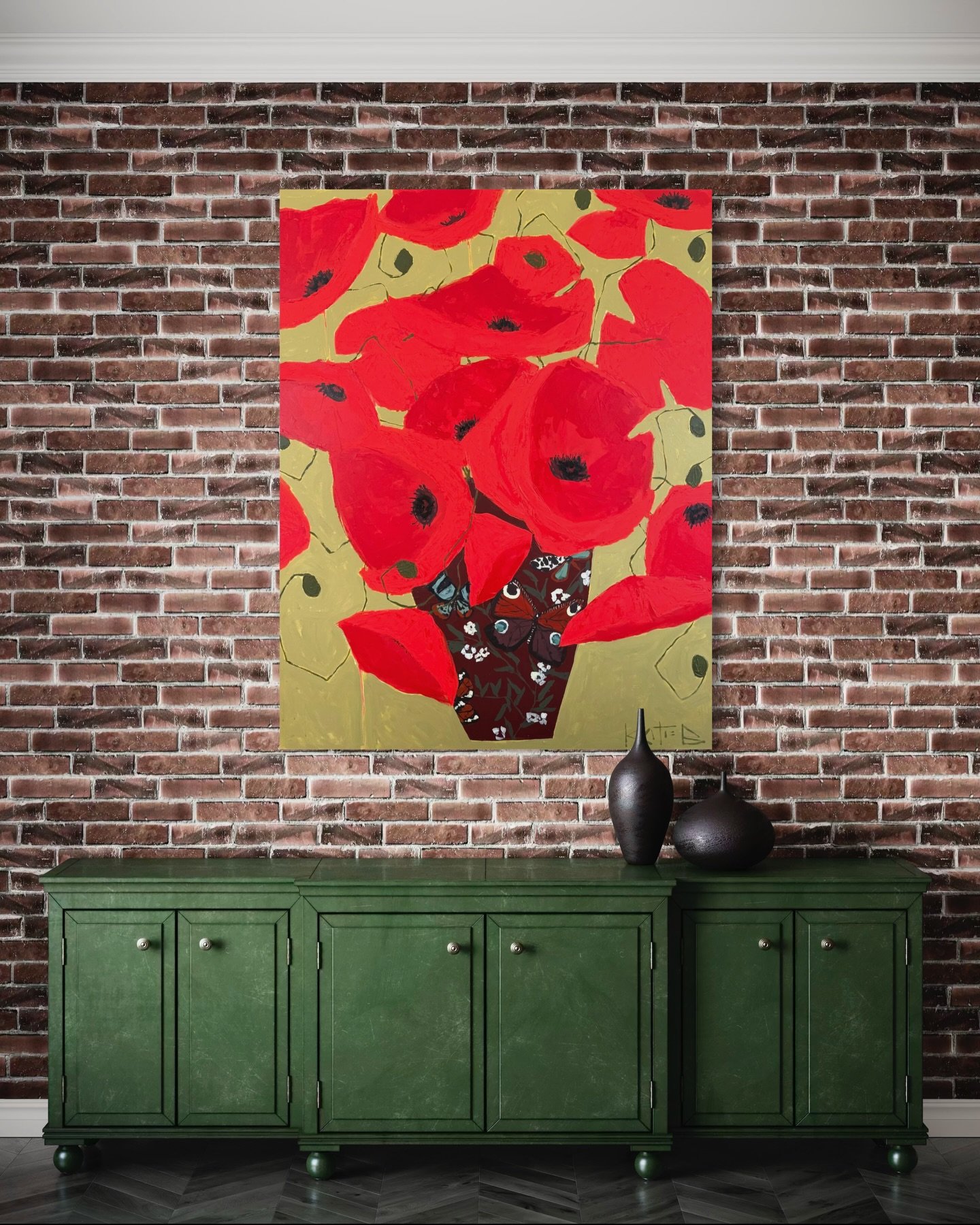Poppy lovers, this one's for you ‼️ Big blooms, bright reds and major presence. "Red You Like A Book" by Katie Brown 69x48" available now. DM for details