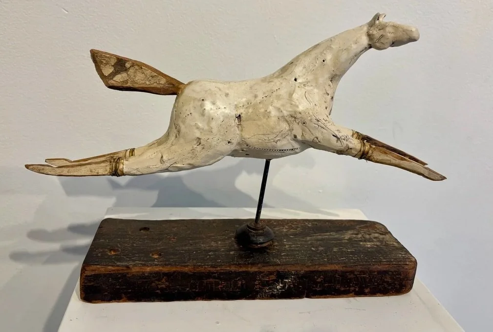 "Free" 🐎 a resonant work from a sought after series by New Orleans artist Cathy Rose. 

Clay, altered wood, found object &bull; 9x13x4 inches