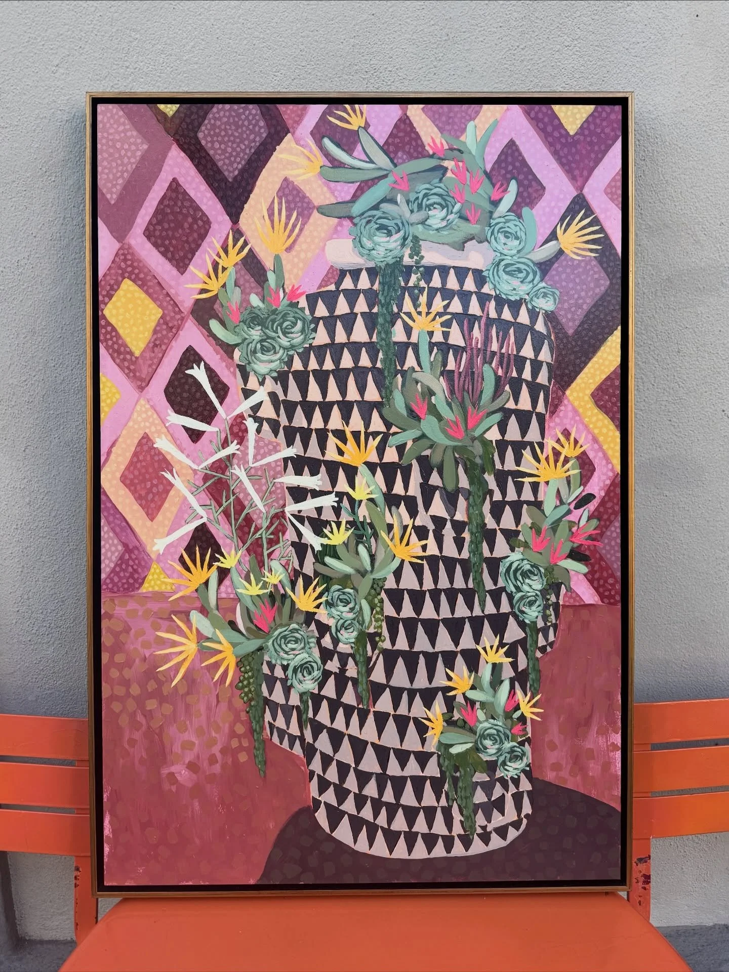 Succulents in Bloom 🌿 An ode to thriving. 

A 30x20 that is full of color, pattern and life! by Louisiana painter Linda Moss