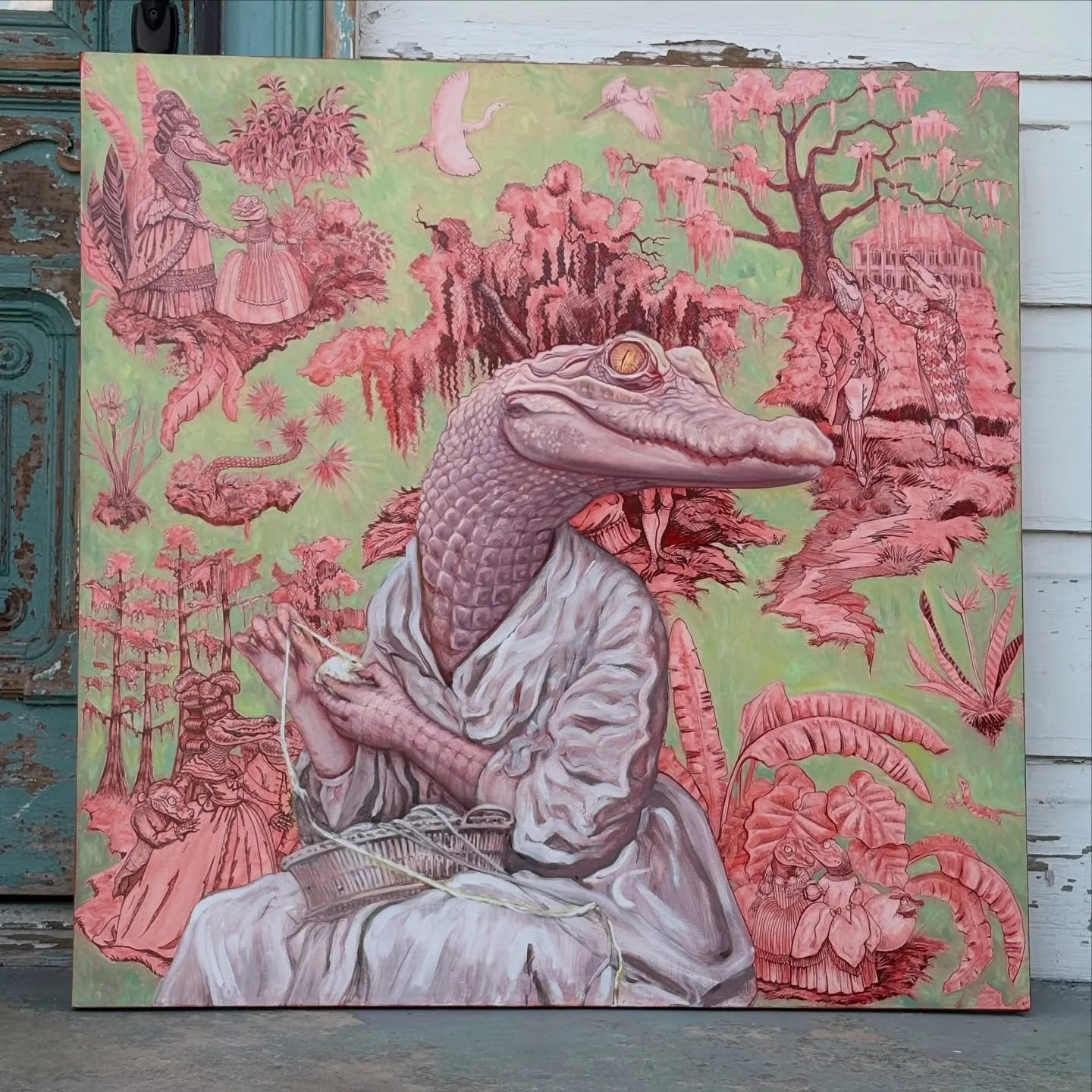 For the collector who treasures rich storytelling and the unexpected 🐊 "Winding Wool (Alligator and Toile)" by Jane Talton is a captivating surreal Southern narrative where folklore and bayou dreamscapes intertwine in beautiful detail. 

L