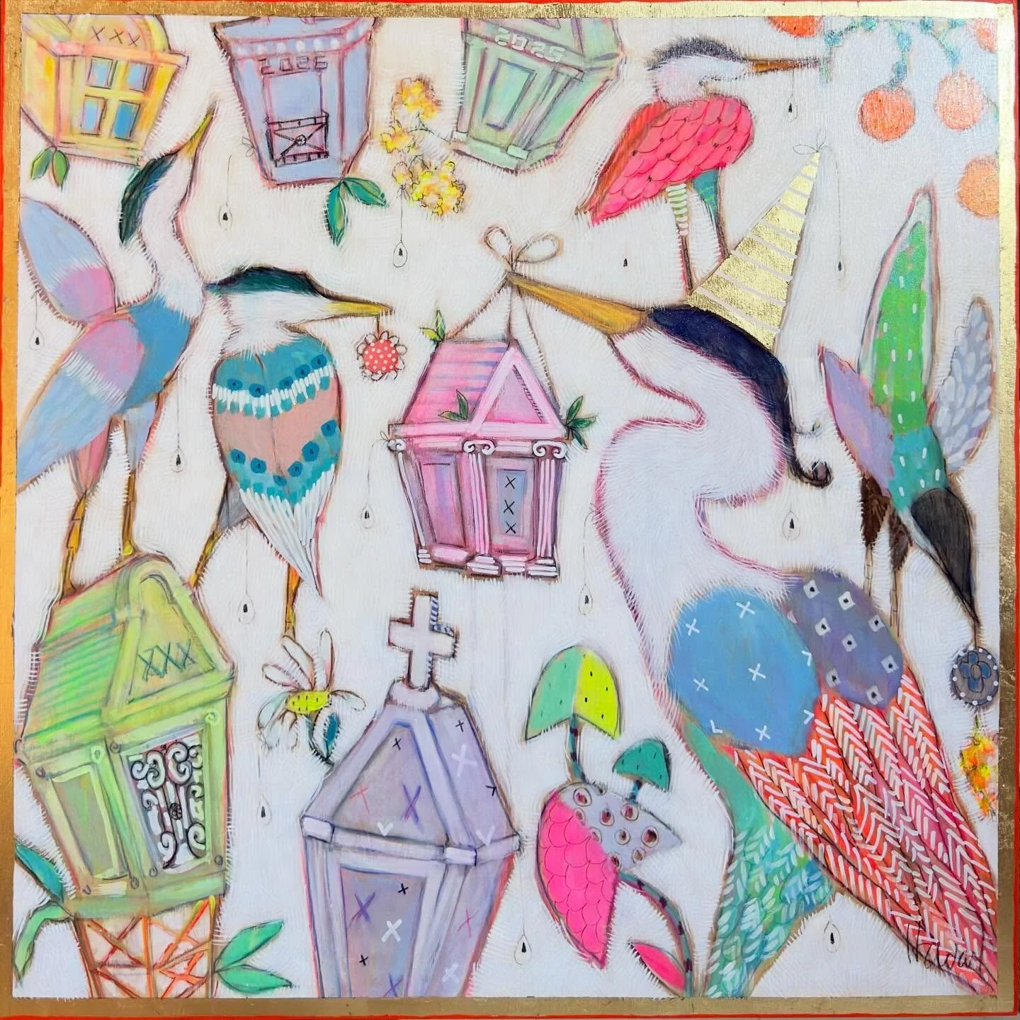 Loving the colors on this one !! &ldquo;The Locals&rdquo; 24x24 Mixed media on panel by Gretchen Weller Howard. Just on time to be shown for French Quarter Fest that starts tomorrow wnd goes on for the next 4 days right here in the French Quarter. Me