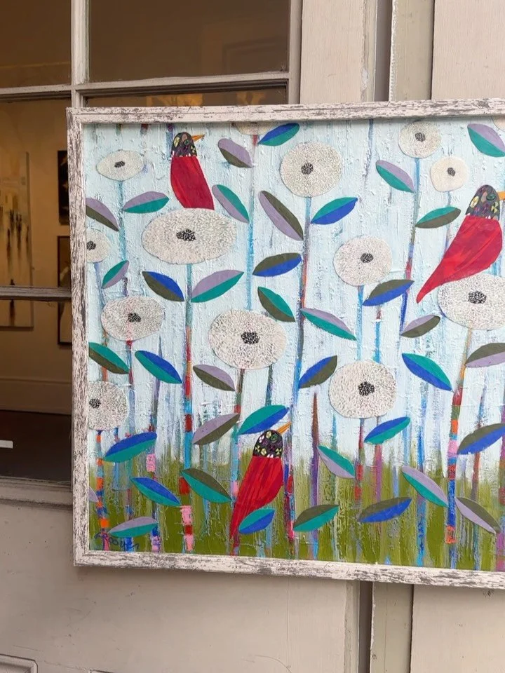 French Quarter Fest days call for something playful 🍊 A flock of happy birds, mid-celebration. Red Birds by Debo, 48 x 24&rdquo;, now in the French Quarter gallery