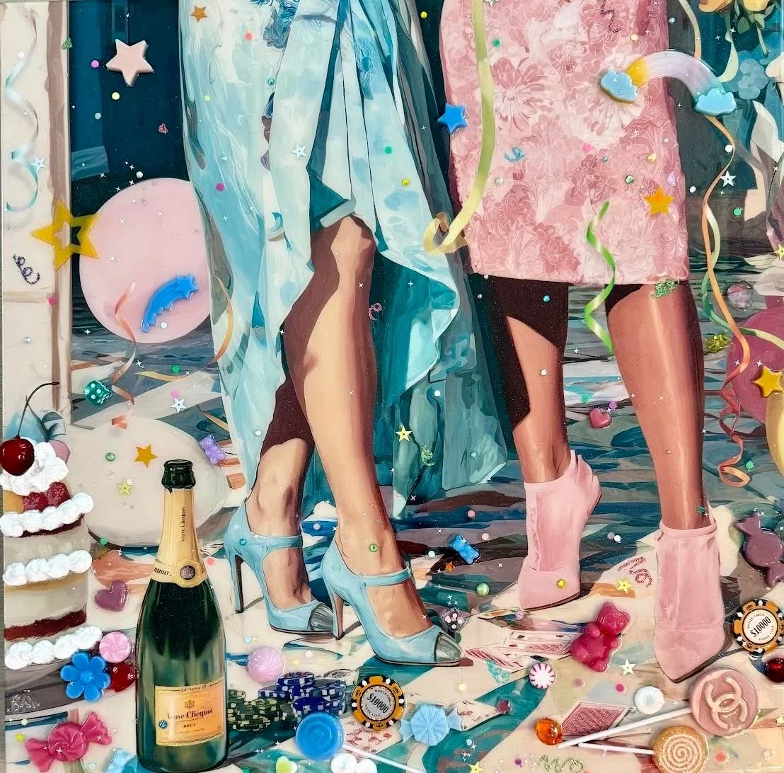 Now THIS is FUN 🎲🥂👠 "Fun &amp; Games" by Amy Shekhter 

We're excited for you to see all of our 🥂🍾 themed artwork at Magazine St's Champagne Stroll this Saturday!