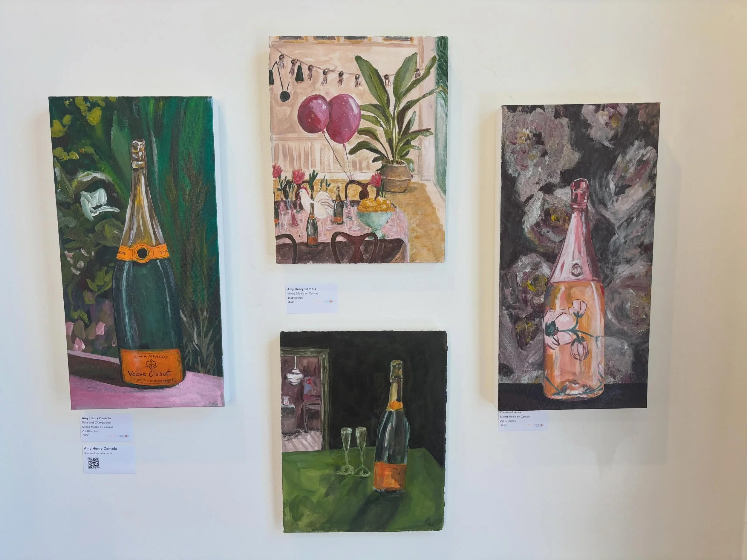 How festive is this adorable collection of champagne inspired paintings from our local artist Amy Centola ? And all under $850. Message us for details #champagne
