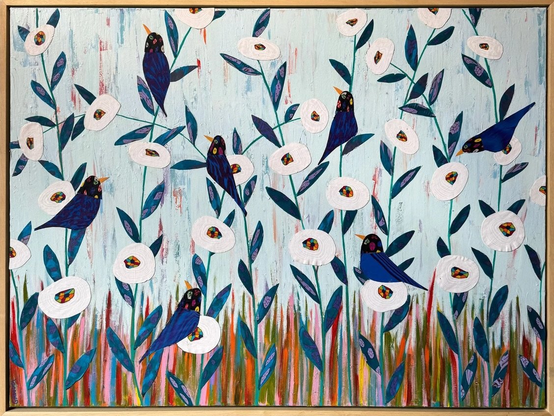 At first glance, these read as paintings, but a closer look reveals Debo Groover&rsquo;s distinctive process: polymer clay collaged and built into richly layered surfaces, creating texture, depth, and vivid pattern across each composition.

The work 