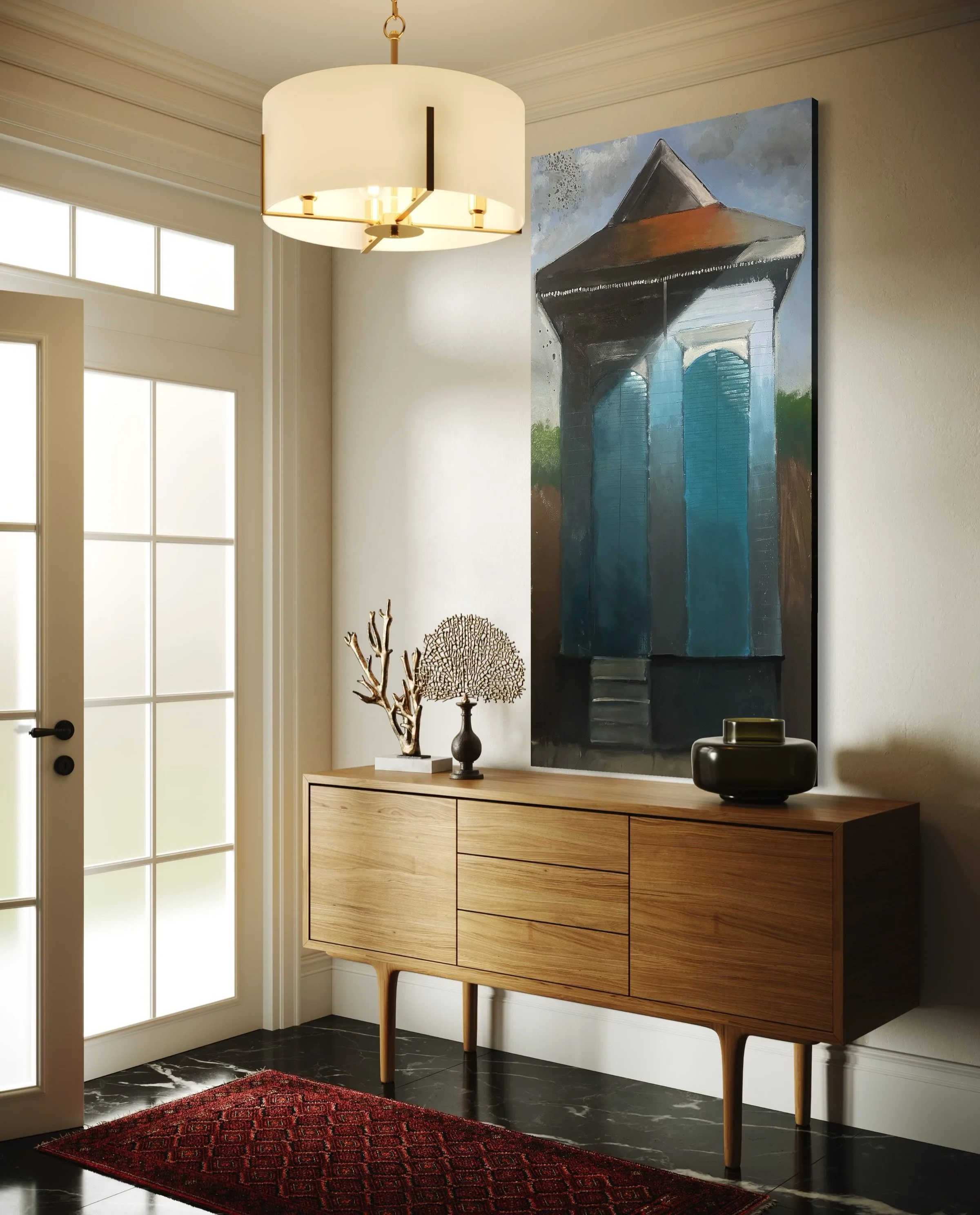 Big, moody, and unmistakably New Orleans ⚜️ At 72x36", this oil by Grant Schexnider has everything we love about his work: lush brushwork, rich colors and those signature drips that we can never resist.

The tall, narrow format is ideal for a sp
