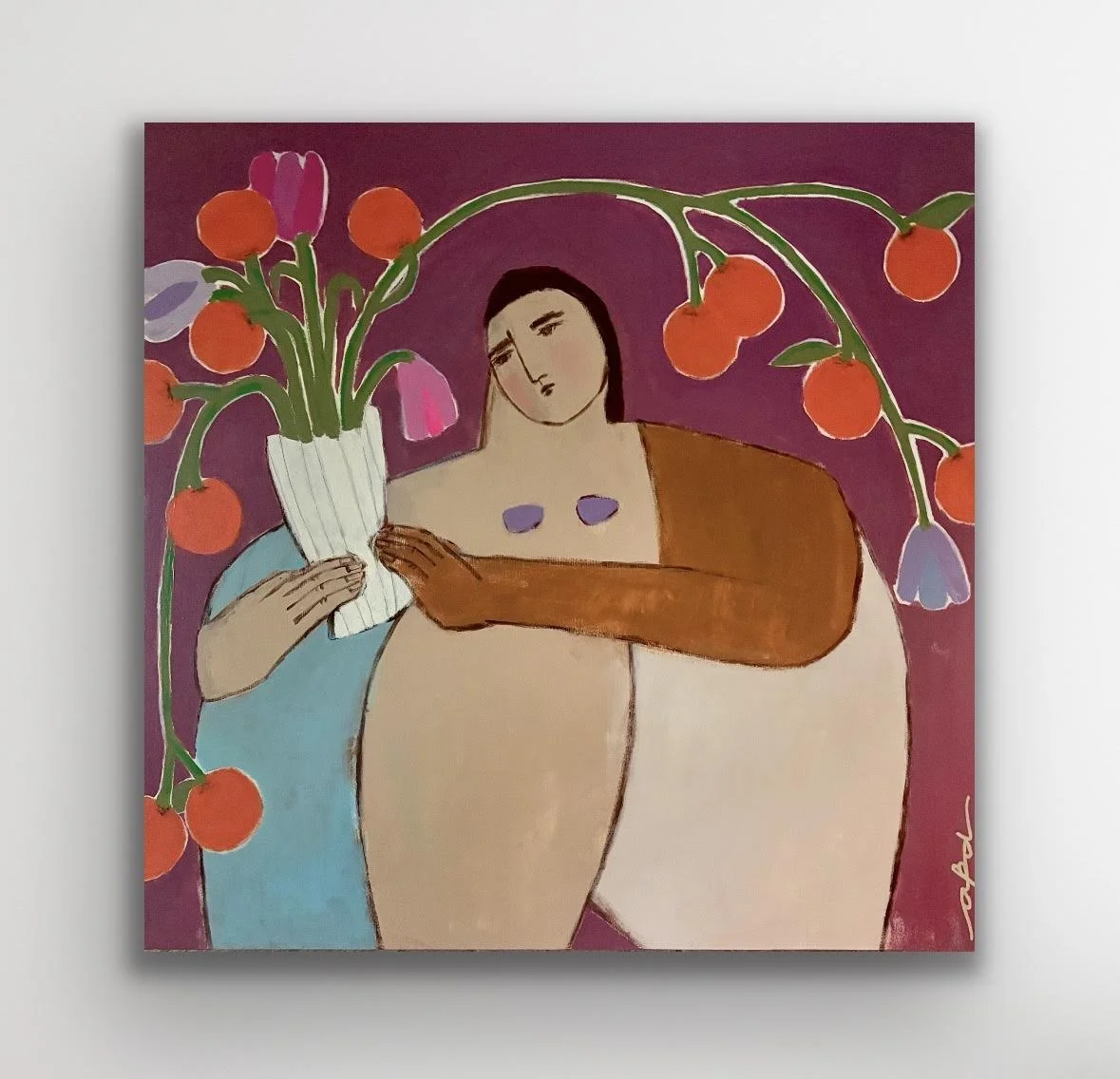 CeCe and Flowers, 30x30x2, ... wood panel, 2050, 2026.jpg