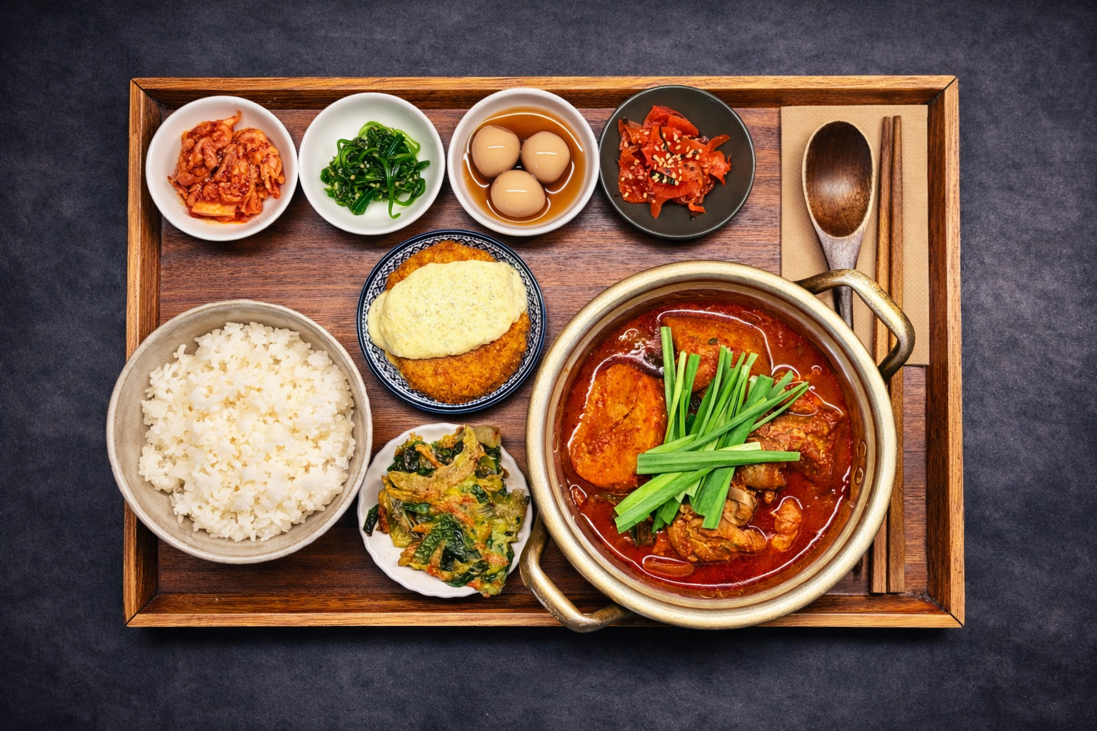 Cold ramen noodles with grilled chicken at WATDA, served with sesame, soy broth, chili, perilla leaves, cucumber, pickled radish, and seaweed.