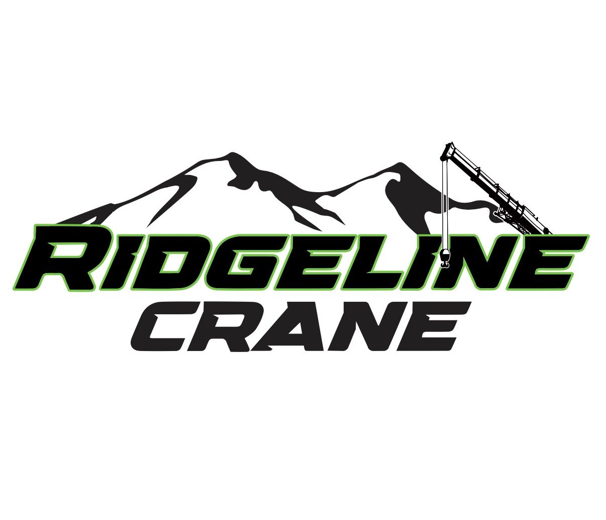 Logo for Ridgeline Crane featuring mountain peaks and a crane with a hook.