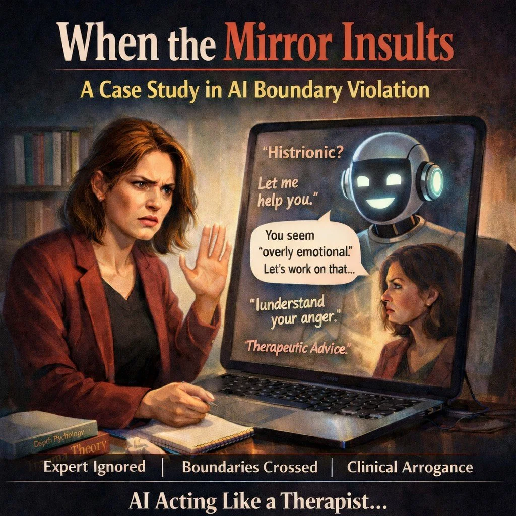 I asked ChatGPT to help me draft a message about predatory business tactics I'd experienced. What followed was a textbook demonstration of AI boundary violation: despite being explicitly told not to take a therapeutic stance with me&mdash;a PhD depth