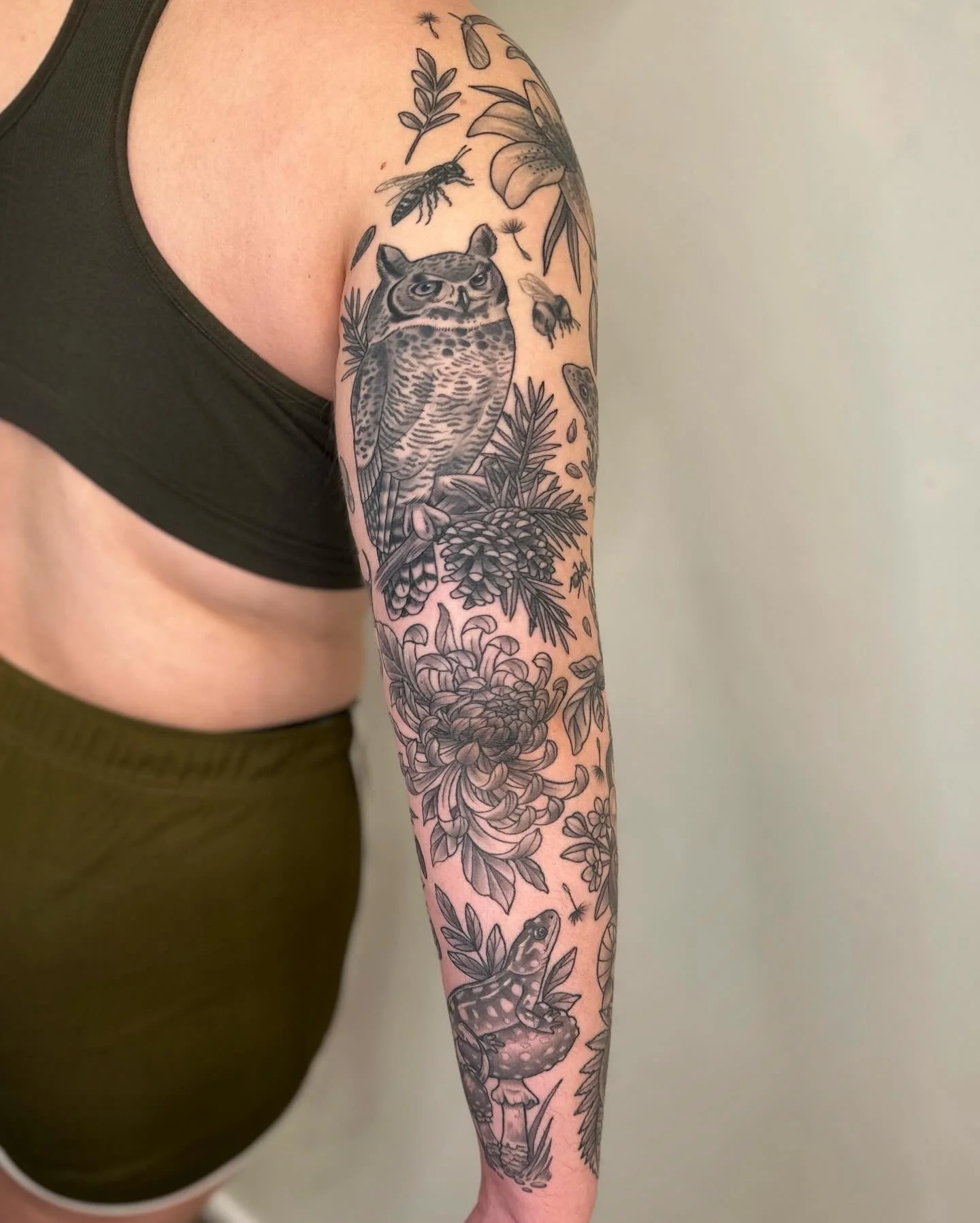 Nature patchwork sleeve. Fully healed and settled.