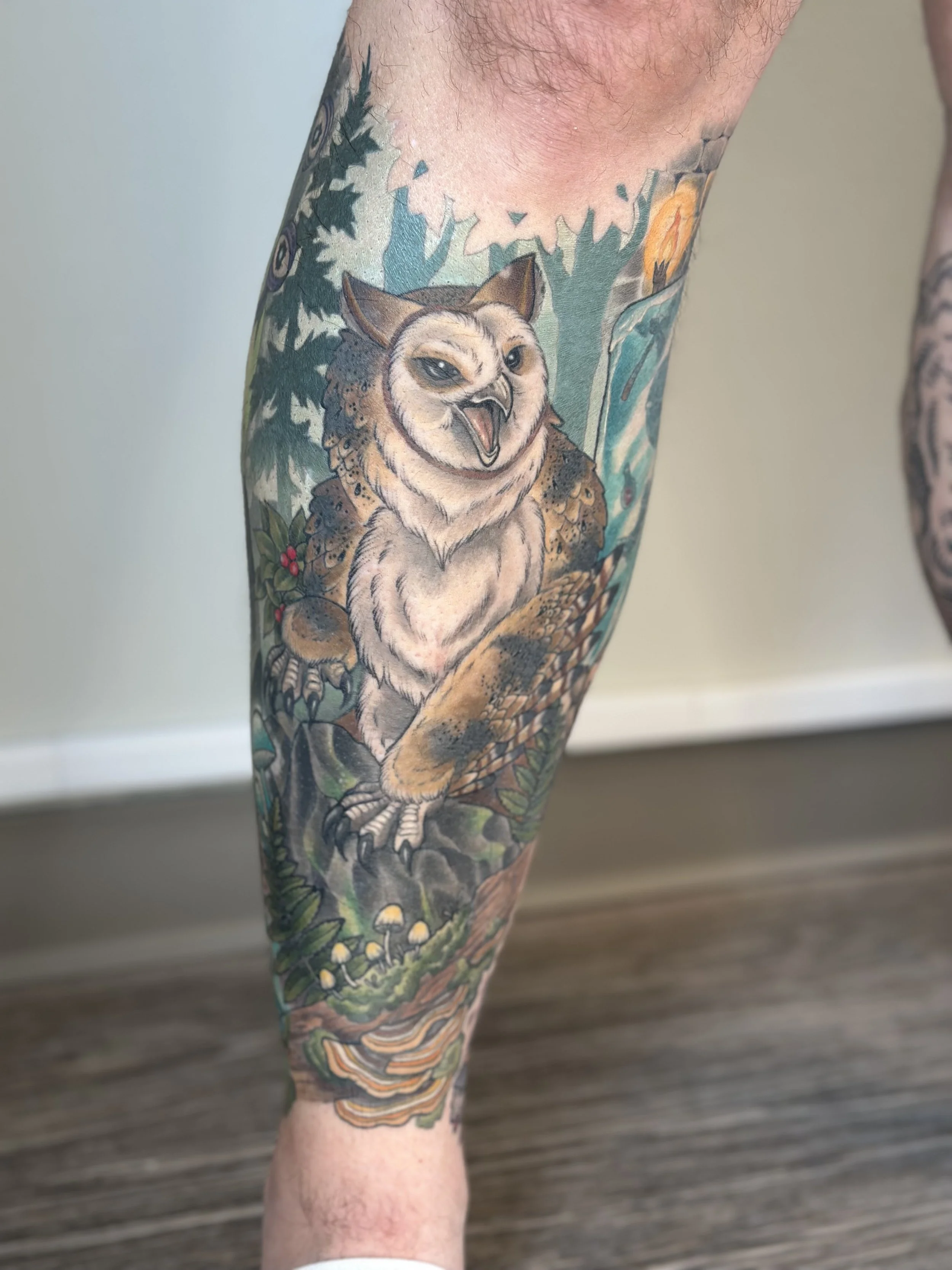 D&D themed calf sleeve. Fully healed and settled.