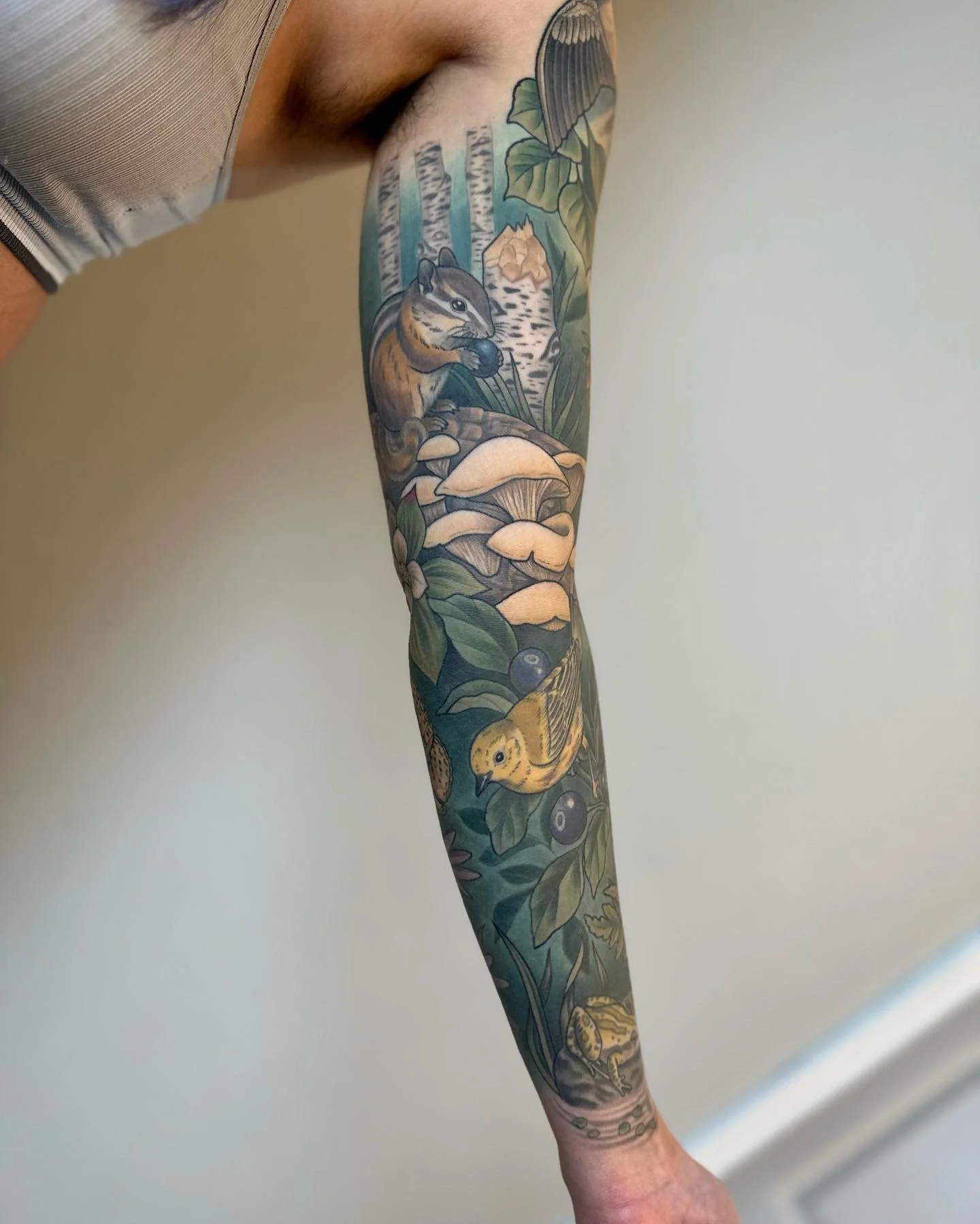 Western Canada nature sleeve. Fully healed and settled.