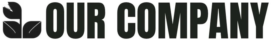 A logo with the words 'OUR COMPANY' in bold black letters, alongside a stylized leaf and plant graphic.