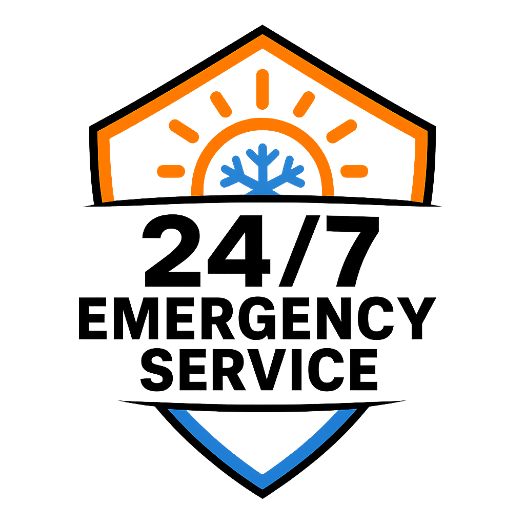 A logo featuring a stylized house with a snowflake inside, and the words '24 Emergency Service' below.